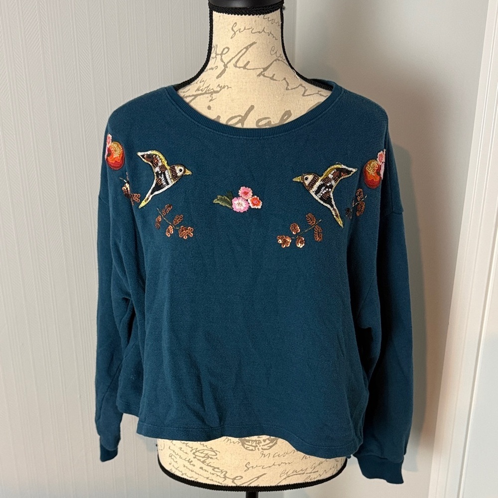 Disney by Lauren Conrad Snow White collection bird embroidered in teal XL